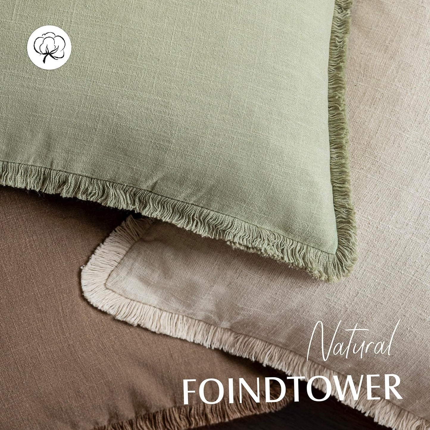 Foindtower Set of 2 Decorative Linen Fringe Throw Pillow Covers Boho Farmhouse Cushion Cover with Tassels Soft Accent Pillowcase for Couch Sofa Bed Living Room Home Decor,16×16 Inch,Light Sage Green