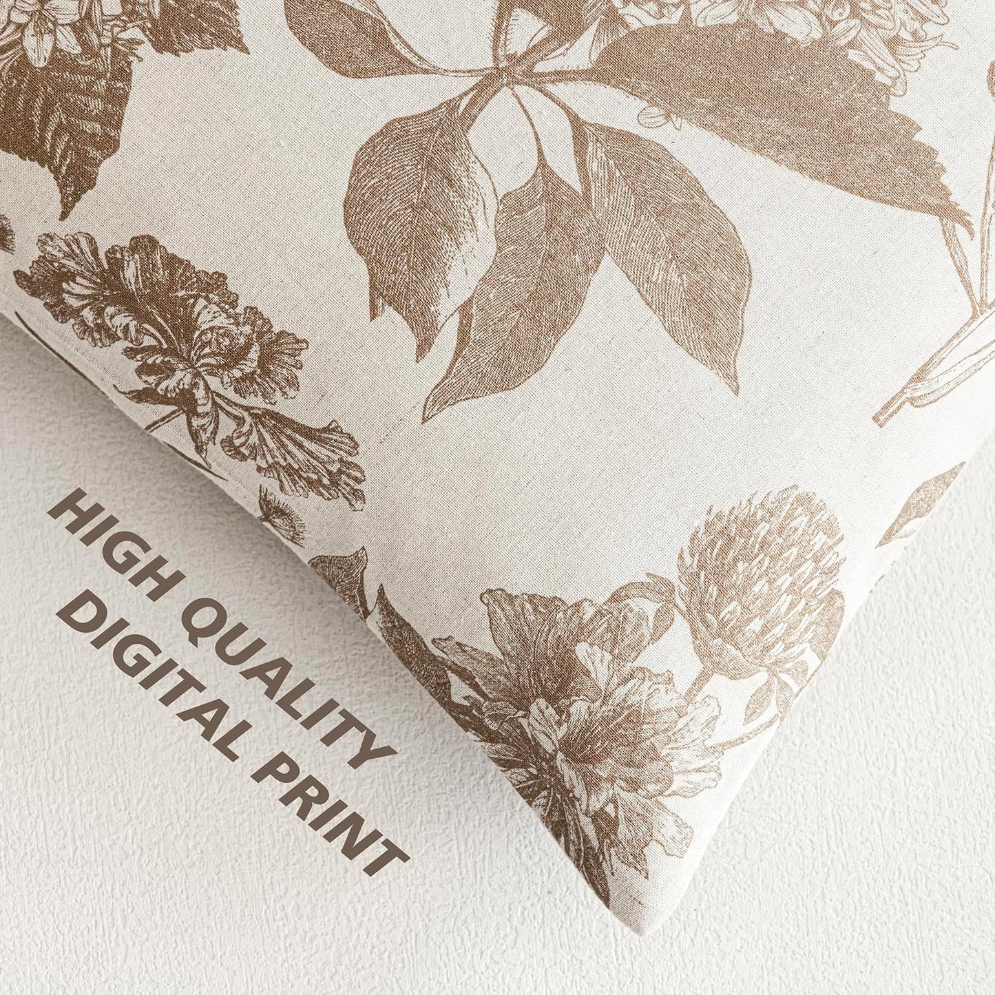 Foindtower Set of 2 Linen Floral Throw Pillow Covers Vintage Accent Print Decorative Cushion Covers Farmhouse Boho Home Decor for Sofa Chair Couch Bedroom Living Room Outdoor,20×20 Inch,Light Brown