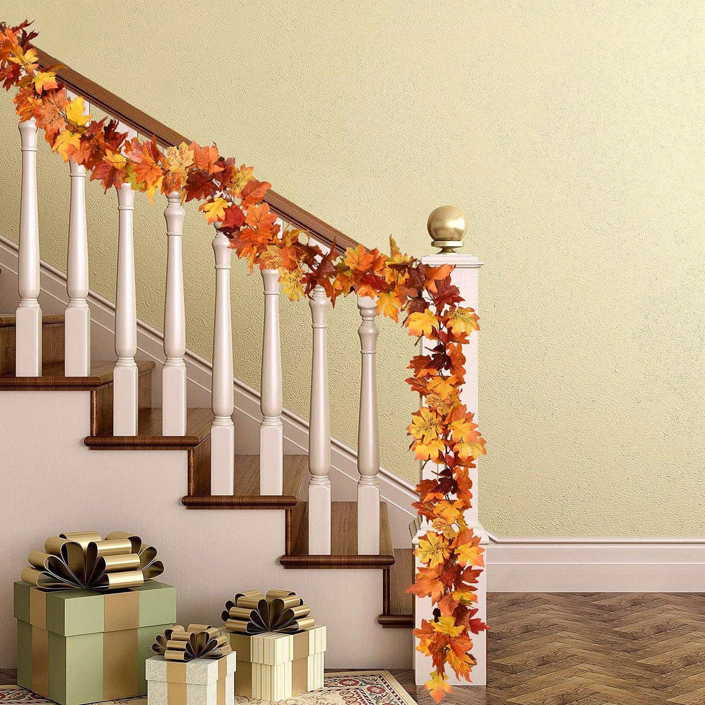 2 Pack Fall Maple Garland - 5.9ft/Piece Artificial Maple Leaf Garland Autumn Hanging Fall Leave Vines for Indoor Outdoor Wedding Thanksgiving Dinner Party Decor