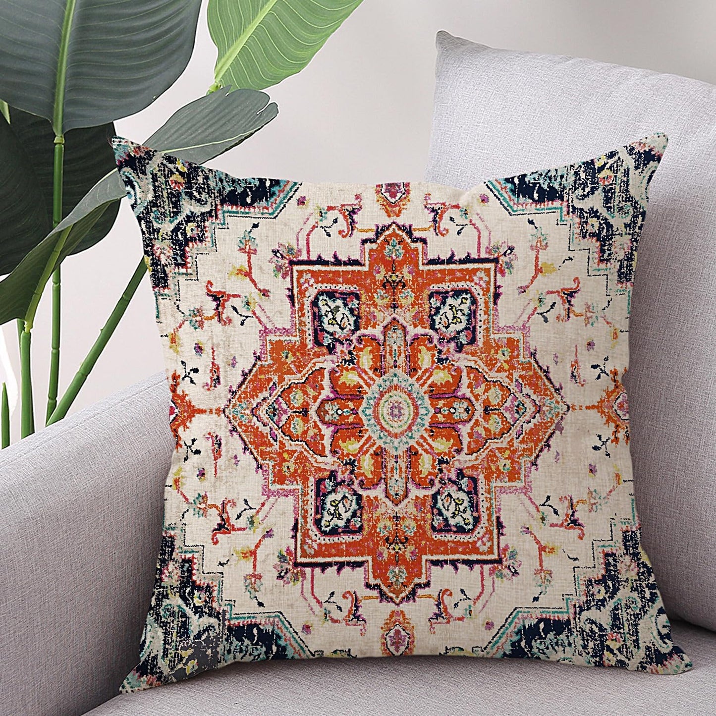 Outdoor Waterproof Pillow Covers 18 x 18 Inch Set of 2 Orange Bohemian Vintage Carpet Pattern Pillow Covers Ethnic Design Decorative Farmhouse Pillow Covers for Couch Garden Balcony, Boho-7