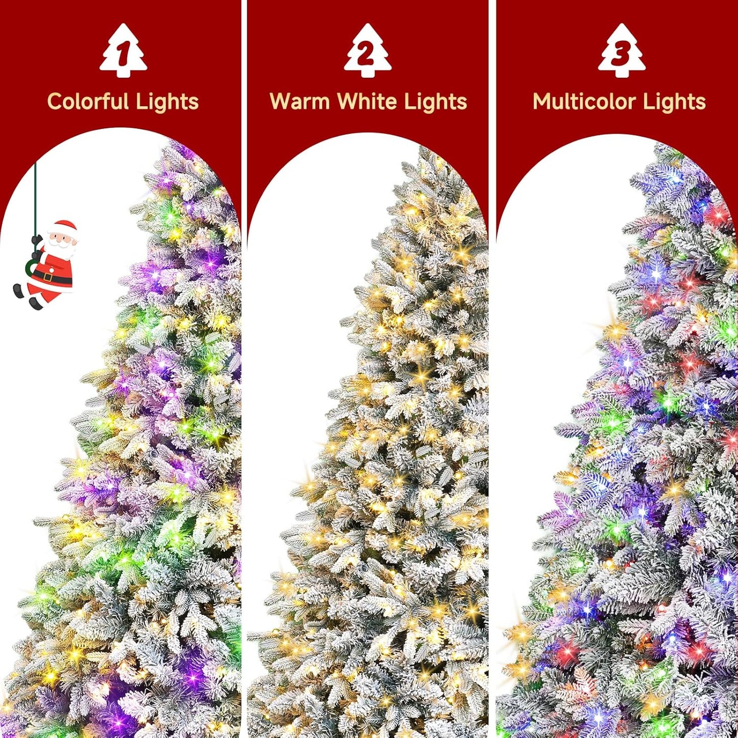 7.5ft Pre-Lit Snow Flocked Rotating Christmas Tree with 470 Multi-Color LED Lights, 1470 PE & PVC Tips - Realistic Artificial Tree for Holiday Decor