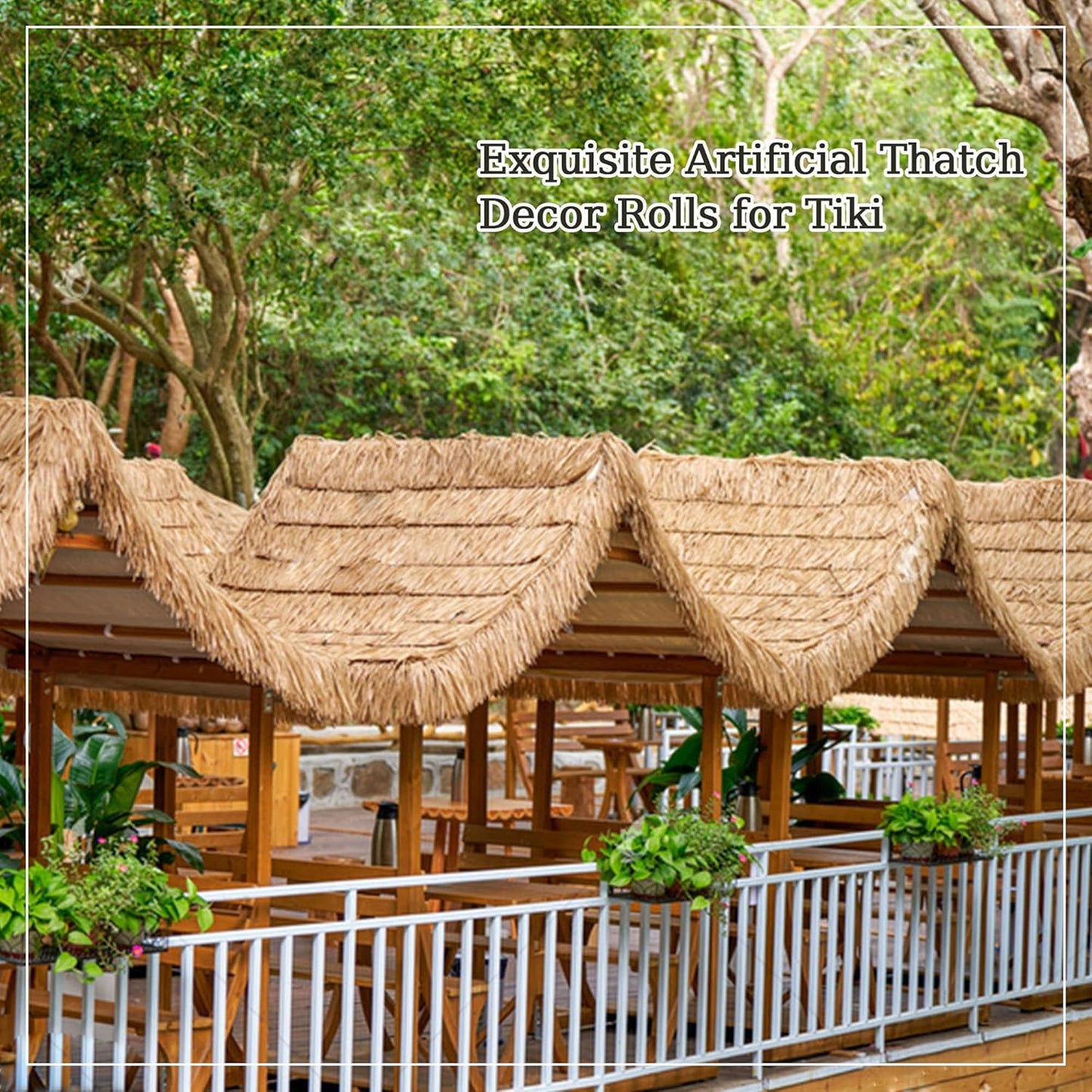 Premium Mexican Style Artificial Palm Thatch Roof Rolls. 5 Lengths, 2 Colors. Waterproof. Easy Install. Ideal for Tiki Bars, Parties, Gardens & Fences (15ft x 16in - Palm Color Thatch)