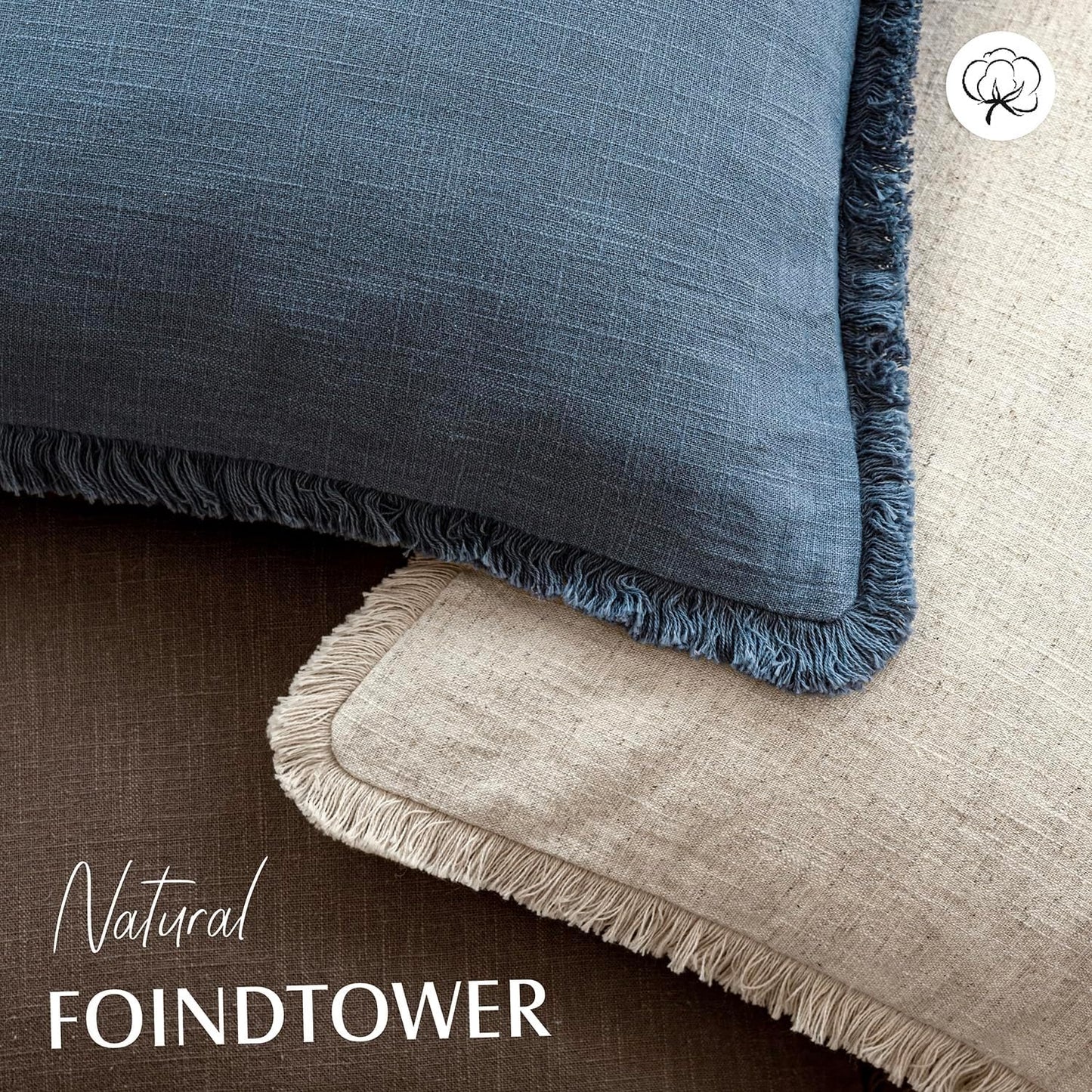 Foindtower Set of 2 Decorative Linen Fringe Lumbar Throw Pillow Covers Farmhouse Cushion Cover with Tassels Soft Accent Pillowcase for Couch Sofa Bed Living Room Home Decor,12×20 Inch,Dark Blue