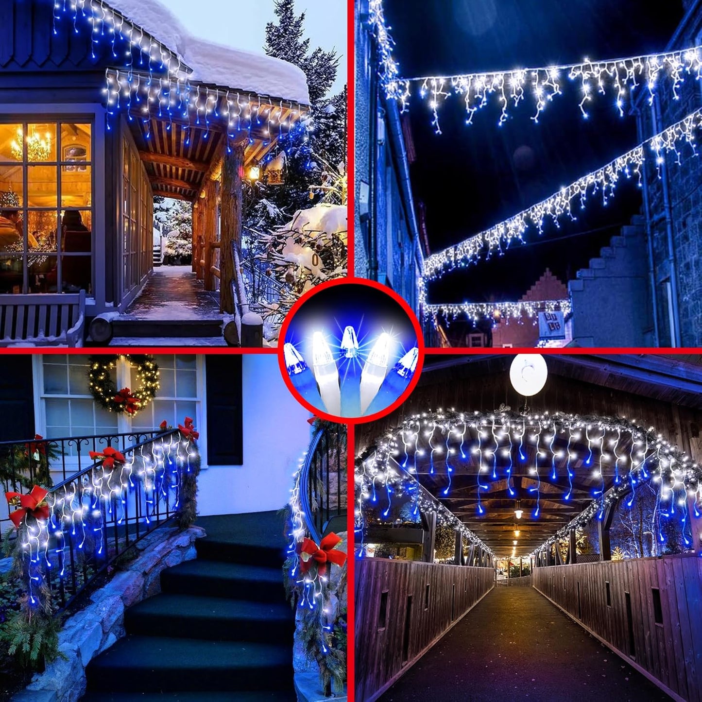1296LED Christmas Lights with 288 Drops, 131ft 8 Modes Christmas String Lights Outdoor, Waterproof Christmas Decorations Fairy Lights with Timer Memory for Party Patio Window Fence Blue & CoolWhite