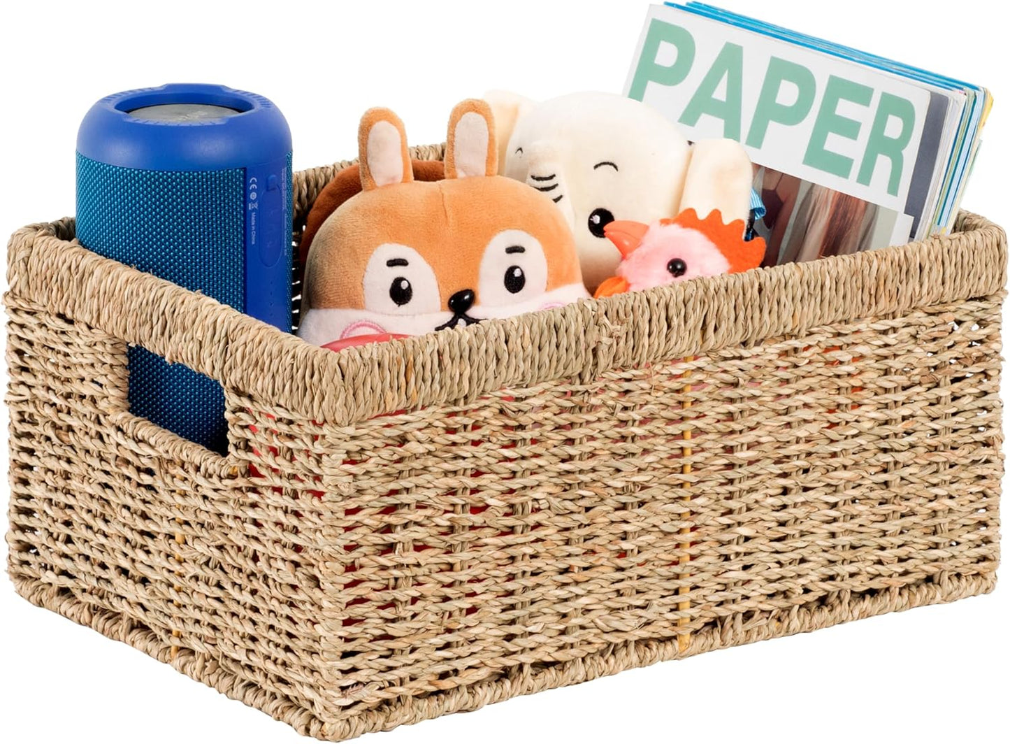 CENBOSS Wicker Baskets (Large, Seagrass, 1PC) Rattan Storage Baskets for Shelves, Woven Seagrass Holder