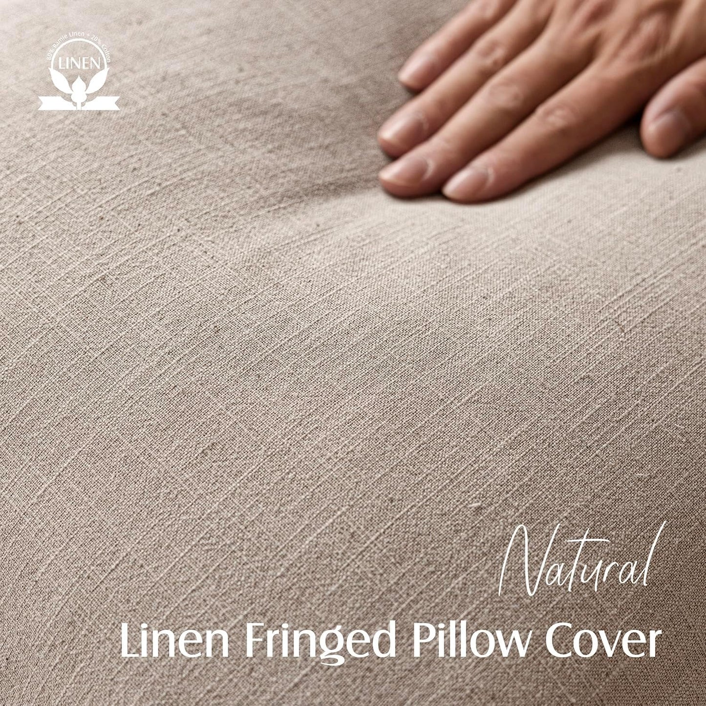 Foindtower Set of 2 Decorative Linen Fringe Lumbar Throw Pillow Covers Farmhouse Cushion Cover with Tassels Accent Pillowcase for Couch Sofa Bed Living Room Home Decor,12×24 Inch,Natural Linen