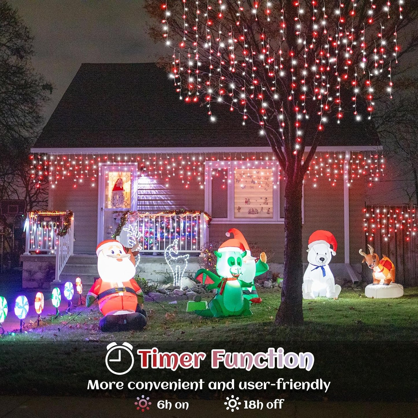 33ft Icicle Lights for Outside, Red and White Christmas Lights Outdoor Indoor, 400 LED Twinkle String Light with 75 Drops Short Curtain Light for Thanksgiving Room Home Wall Bedroom Window Decoration