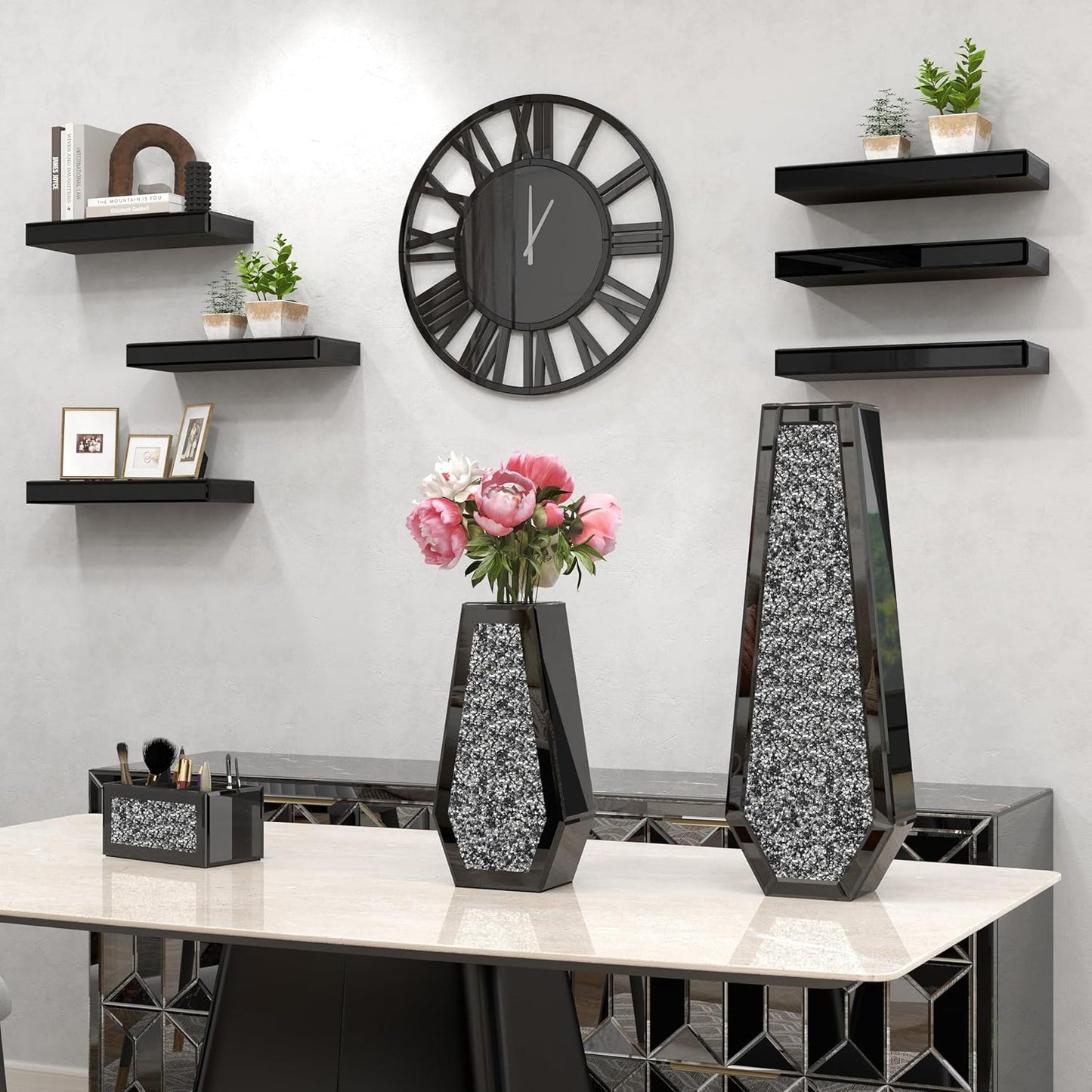 SHYFOY Large Wall Clock - 31.5" Modern Black Wall Clock with Roman Numerals, Decorative Wall Clocks for Living Room, Bedroom, Office - Easy to Hang, Silent Non-Ticking