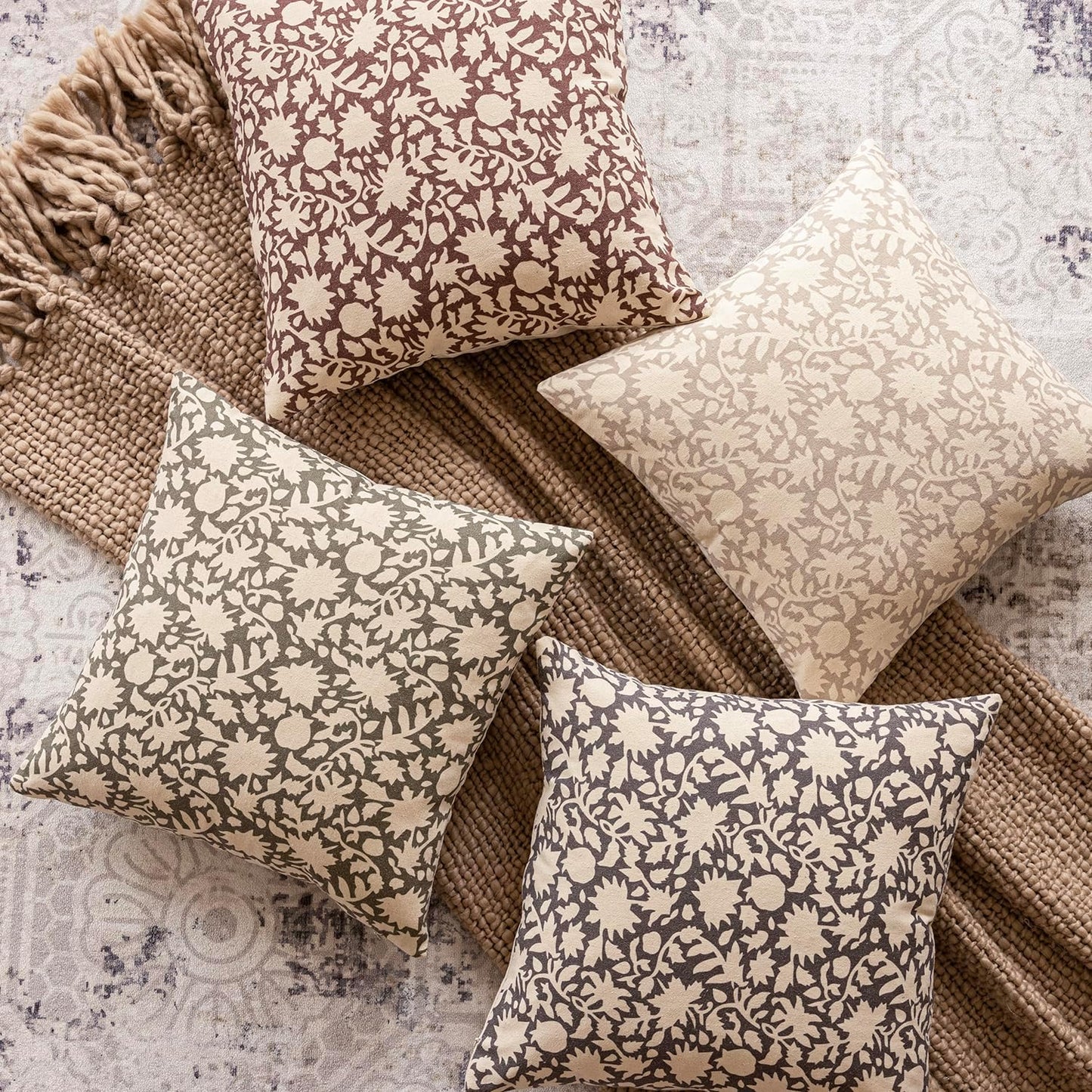 Foindtower Set of 2 Decorative Neutral Floral Throw Pillow Covers Accent Farmhouse Cushion Covers Boho Lumbar Pillowcase for Couch Sofa Bedroom Living Room Home Decor Outdoor,12×20 Inch,Sage Green