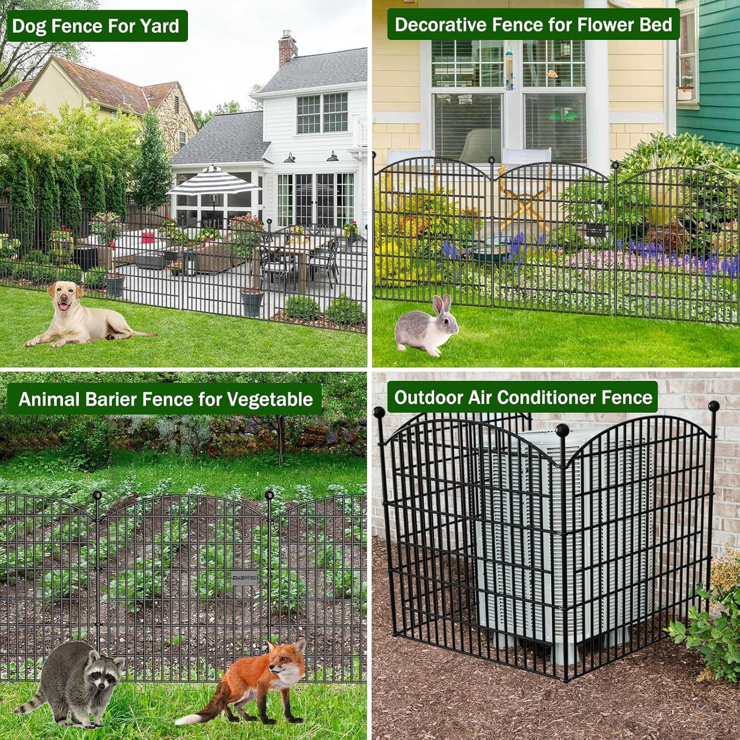 25 Panels Decorative Garden Fence with Gate - 32 in (H) x 59 ft (L) 24 Panels + 1 Gate - Dog Fence Outdoor for Yard，Rustproof Metal Animal Barrier Ground Stakes Fencing for Garden, Patio, Flower Bed