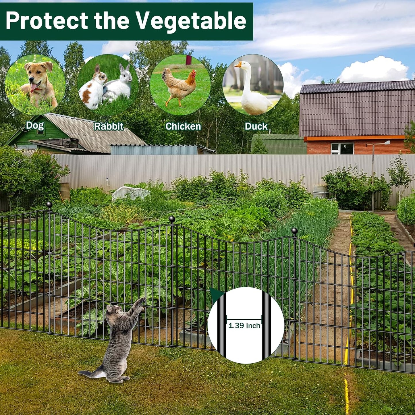 15 Panels No Dig Dog Fence Outdoor for Yard, 32 in(H) X 35.4 ft(L) Decorative Tall Garden Fence Animal Barrier, Rustproof Metal Wire Garden Edging and Borders, Temporary Fencing Stakes