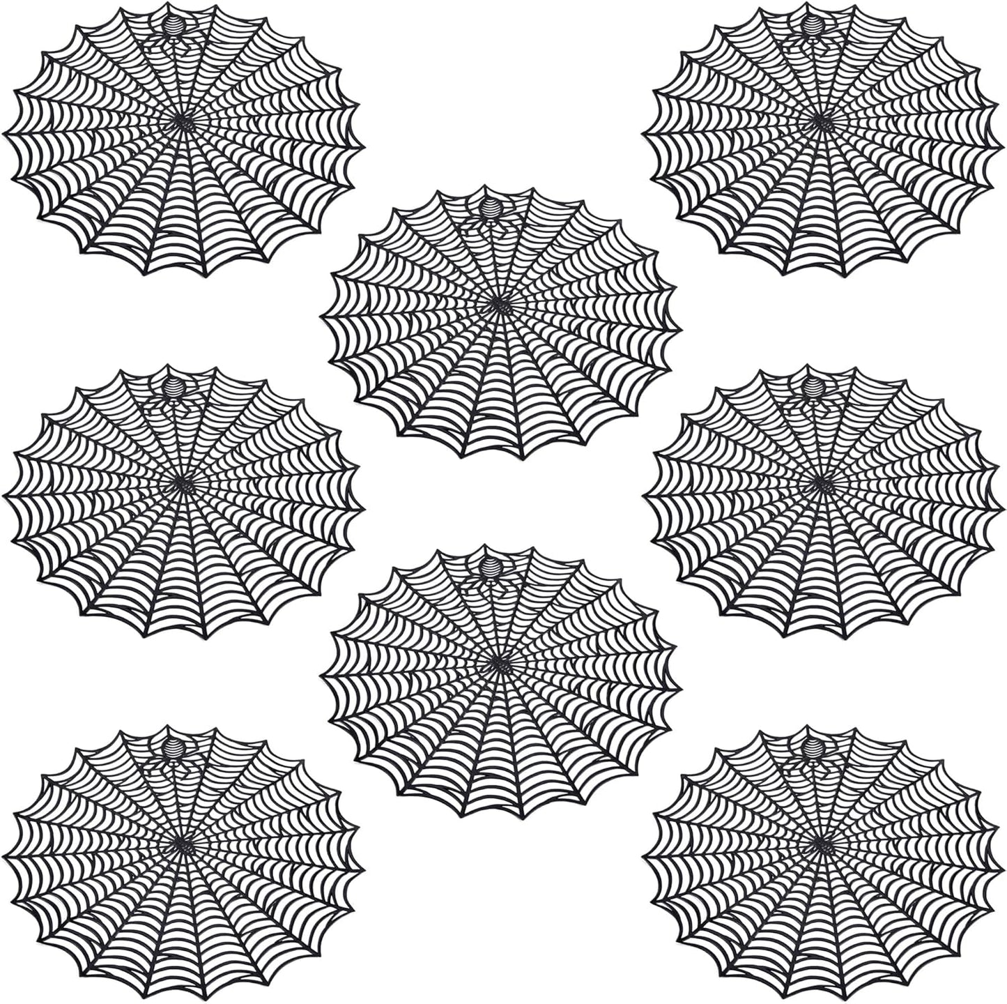 8 Pcs Spider Web Placemats - 15" Heat Insulation Table Mats - Hollow Out Spiderweb Coasters for Dining Table Halloween Decoration (Black)