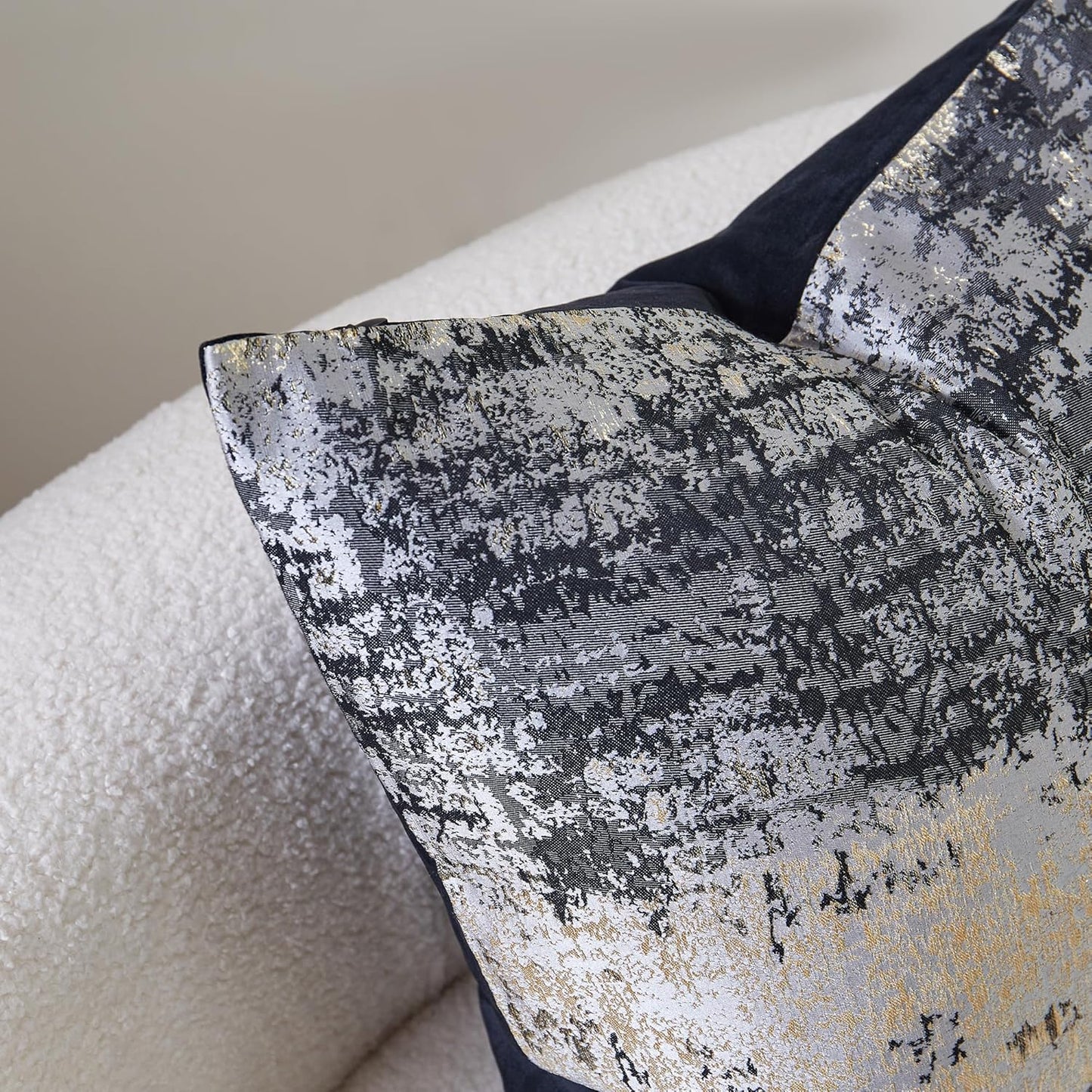 THE-TINOART Charcoal Gray & Black Pillow Cover 22x22 - Gold Embroidered Luxury Jacquard, Modern Reversible Throw Pillow Cover for Sofa/Bed, Velvet Backing