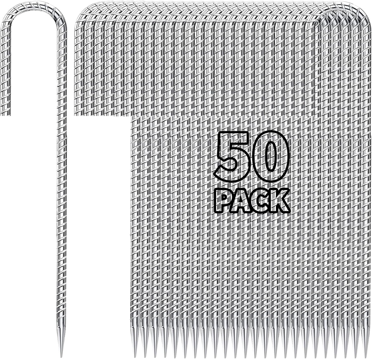 12 inch Fence Stakes Heavy Duty 50-Pack J Hook Rebar Ground Stakes Anchor Galvanized Tent Stakes for Outdoor Decorations Inflatables Metal Stakes for Wire Fencing