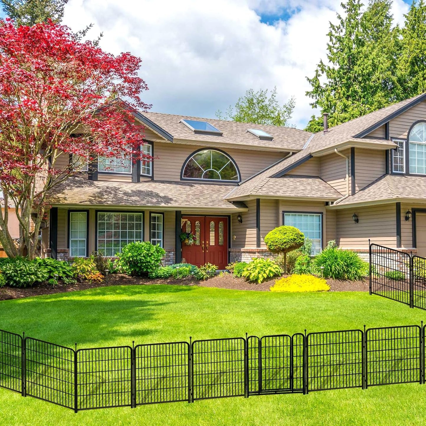 24 in(H) Decorative Garden Fence with Gate,16 Panels Total 31.4 Ft(L) Heavy Duty Iron Animal Barrier Fence for Yard,Suitable for Indoor Pet Or Outdoor Dog Fencing, Garden Border Fence