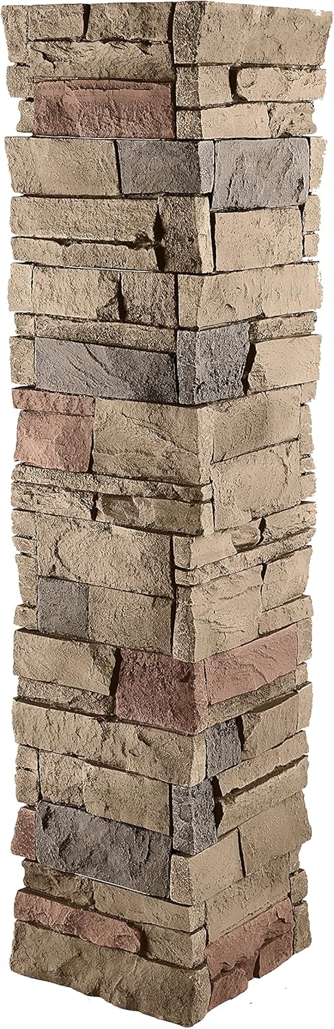 GenStone Faux Stacked Stone Pillar Panel 11.25" x 24" in Desert Sunrise Color for Do It Yourself Friendly Home Improvement Projects